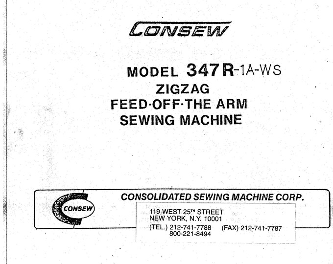 CONSEW 347R-1AWS Sewing Machine Instruction Manual - User Manual - Complete User Guide - English