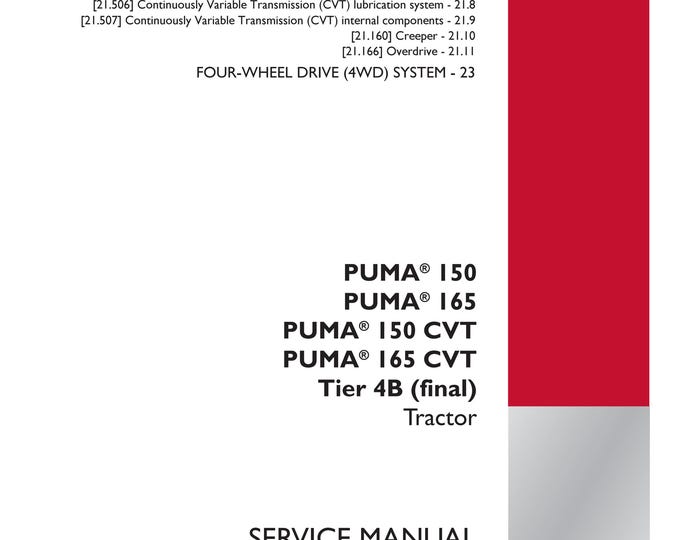 Case Puma 150 Puma 165 Puma 150 CVT Puma 165 CVT Tier 4B -Transmission - 21 - Repair Manual - Service Manual (Pdf Download)