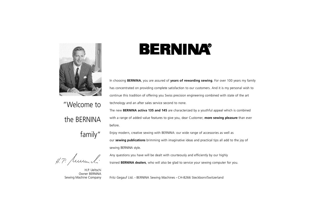 BERNINA Activa 145 Sewing Machine Instruction Manual User Manual