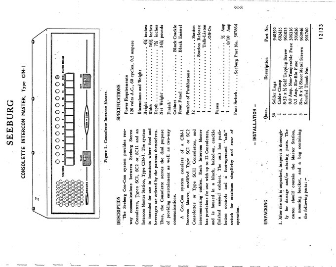 Seeburg - StereoConsollette-CIMI -Instruction Manual - Wiring Diagram - Schematic - Parts List