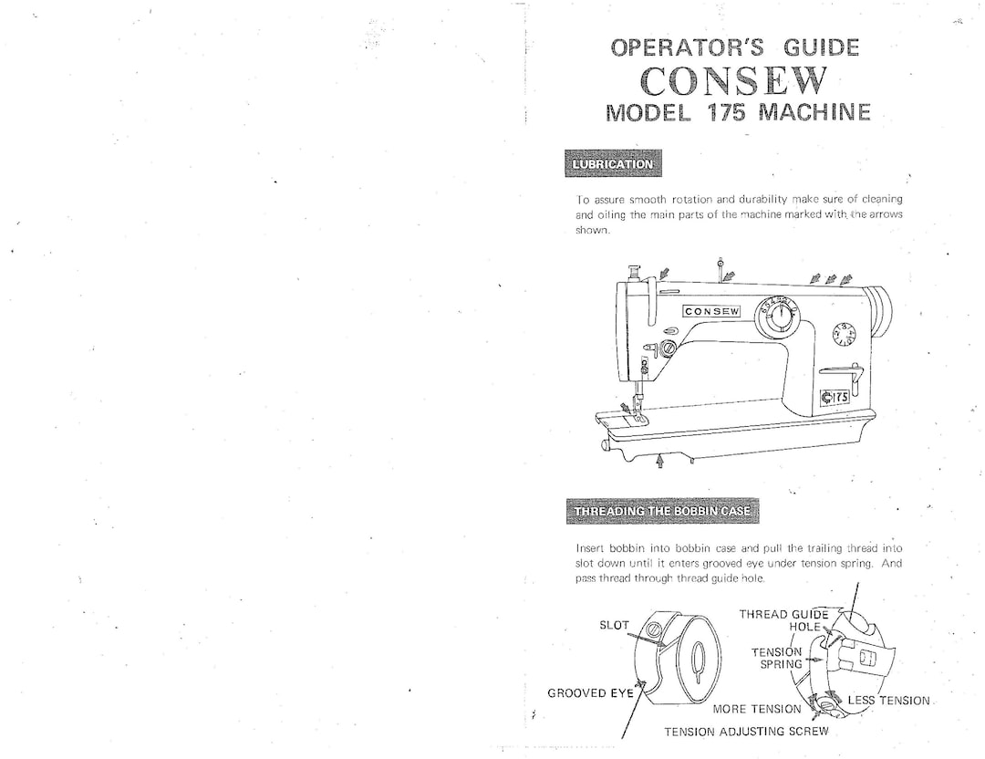 CONSEW 175 Sewing Machine Instruction Manual User Manual Complete User
