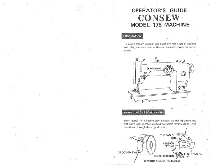 CONSEW 175 Sewing Machine Instruction Manual - User Manual - Complete User Guide - English