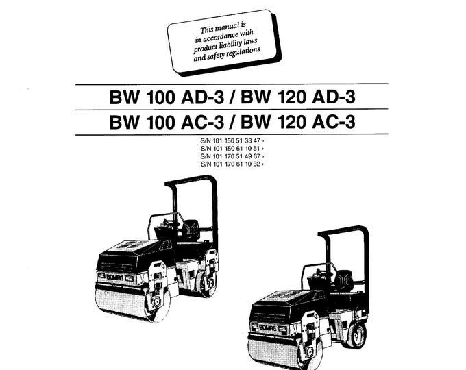 Bomag Instructions for repair BW-100 AD-3, BW-100AC-3 Instruction for Repair 00819371- English  (Pdf Download)