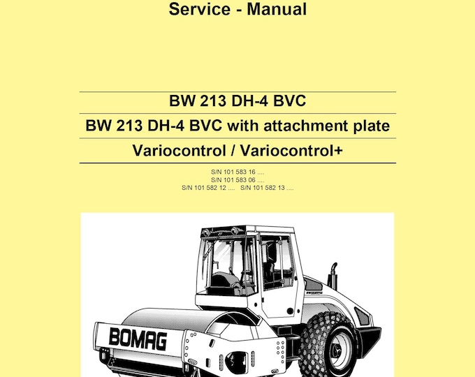 Bomag Single Drum Roller BW 213 DH-4 BVC Service Manual 12-2007 00891179 - English (Pdf Download)