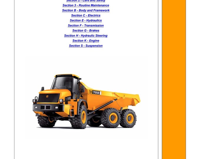 JCB Articulated Dump Truck - 722 - 9803-7170 - Workshop Manual - Service Manual - Parts Manual - Owners Manual (PDF Download)
