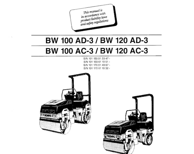 Bomag Roller BW120AD-3, BW120AC-3 Instruction Repair 00819371 -  English (Pdf Download)