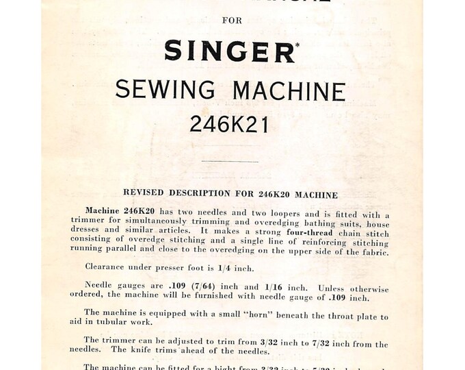 Singer-246K21-Service-Manual- Repair Manual - English