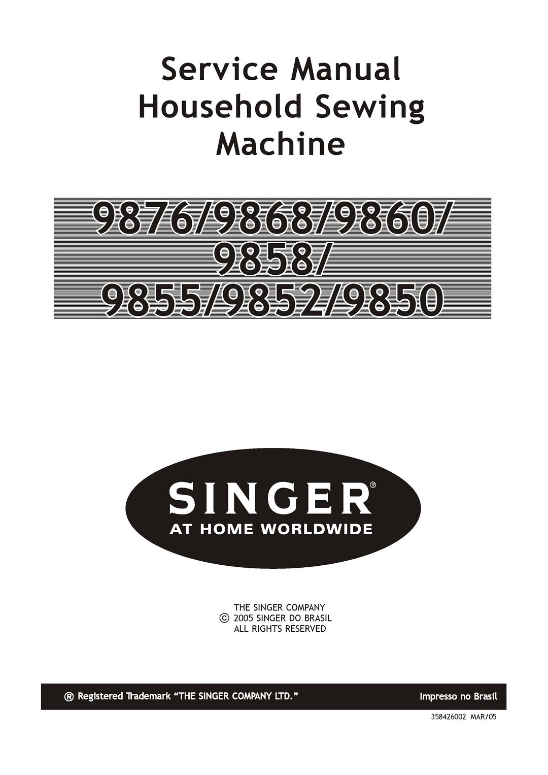 Singer 9858 Manual de servicio Singer 9876 9868 9860 9858 9855 9852 9850 Manual de ...