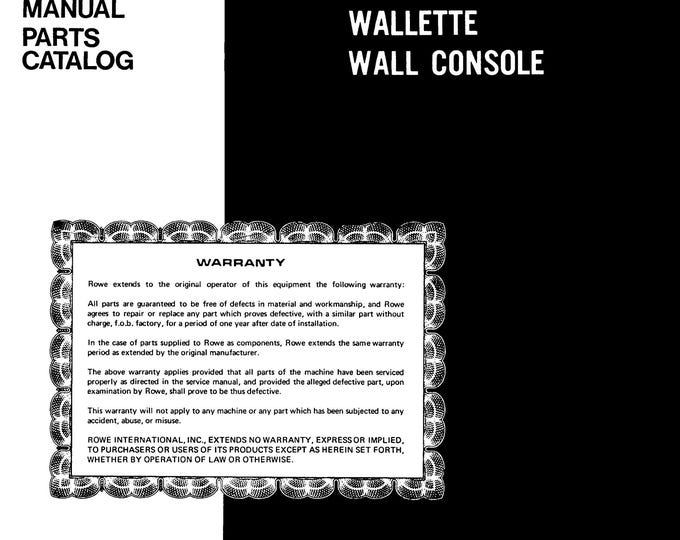 Rowe-Ami - WRA-WRC -  Wallette - Wall Console - Service Manual - Parts Catalog - English