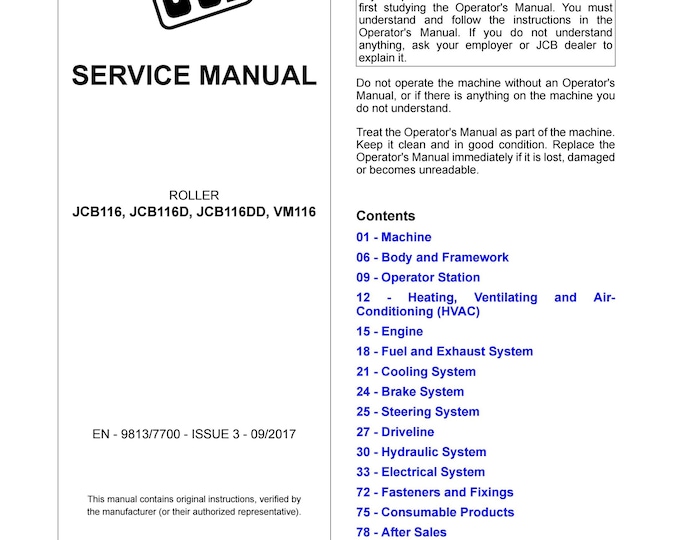 JCB Roller Service Manual (PDF Download) JCB116 JCB116D JCB116DD VM116