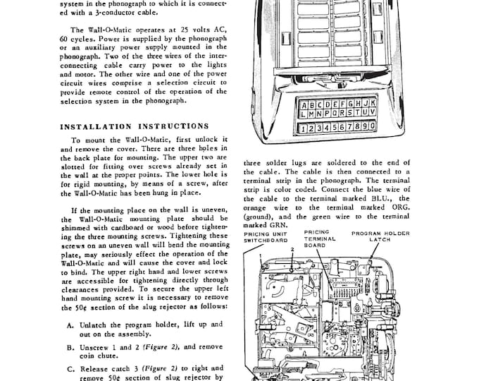 Seeburg - HD-3WA - Wall O Matic - Service Manual - Instruction Manual -  Wiring Diagram - Schematic - Operation Manual - Parts List
