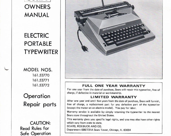 Sears Scholar Typewriter Instruction Manual - User Manual - Complete User Guide