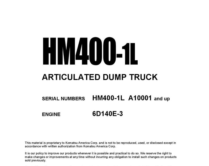 Komatsu HM400-1L Articulated Dump Truck Shop Manual - Workshop Manual - Service Manual - English