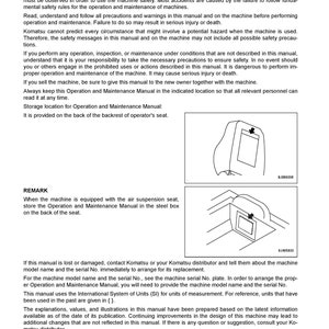 May include: A black and white illustration of a seat with a box on the back. The text "Remark" is at the top of the image. The text "When the machine is equipped with the air suspension seat, store the Operation and Maintenance Manual in the steel box on the back of the seat." is below the illustration. The text "9J000336" is in the top right corner of the image. The text "JA05033" is in the bottom right corner of the image.