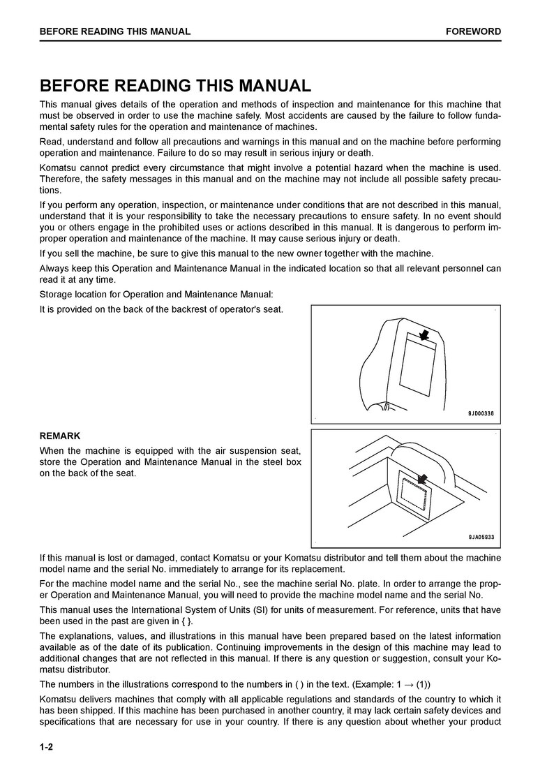 May include: A black and white illustration of a seat with a box on the back. The text "Remark" is at the top of the image. The text "When the machine is equipped with the air suspension seat, store the Operation and Maintenance Manual in the steel box on the back of the seat." is below the illustration. The text "9J000336" is in the top right corner of the image. The text "JA05033" is in the bottom right corner of the image.