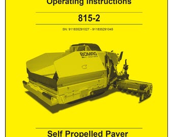 Bomag 815-2 Operating Instructions 0852805 - Service Manual - Workshop Manual -  Spare Parts Catalog - English (PDF Download)