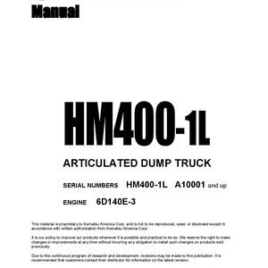 Komatsu HM400-1L knickgelenkter Muldenkipper Bedienungs und Wartungsanleitung - Englisch