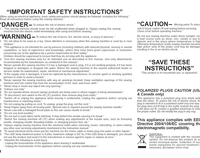 Juki HZL27 Z Sewing Machine Instruction Manual - User Manual - Complete User Guide