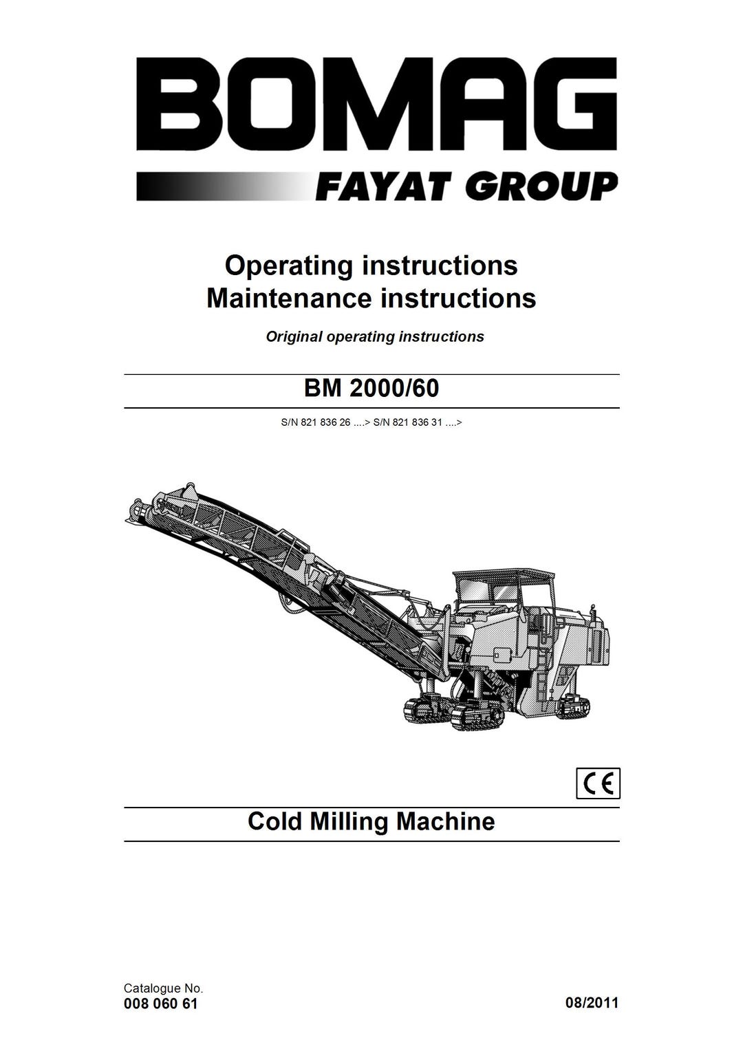 Bomag Cold Milling Machine BM 2000 60 Operating Instructions 08-2011 ...