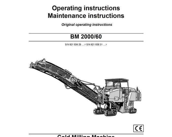 Bomag Cold Milling Machine BM 2000 60 Operating Instructions 08-2011 00806061 - English  (Pdf Download)