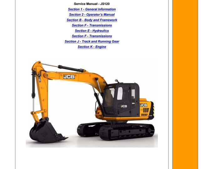 JCB Tracked Excavators JS120 - Workshop Manual - Service Manual- Owners manual  (pdf Download)