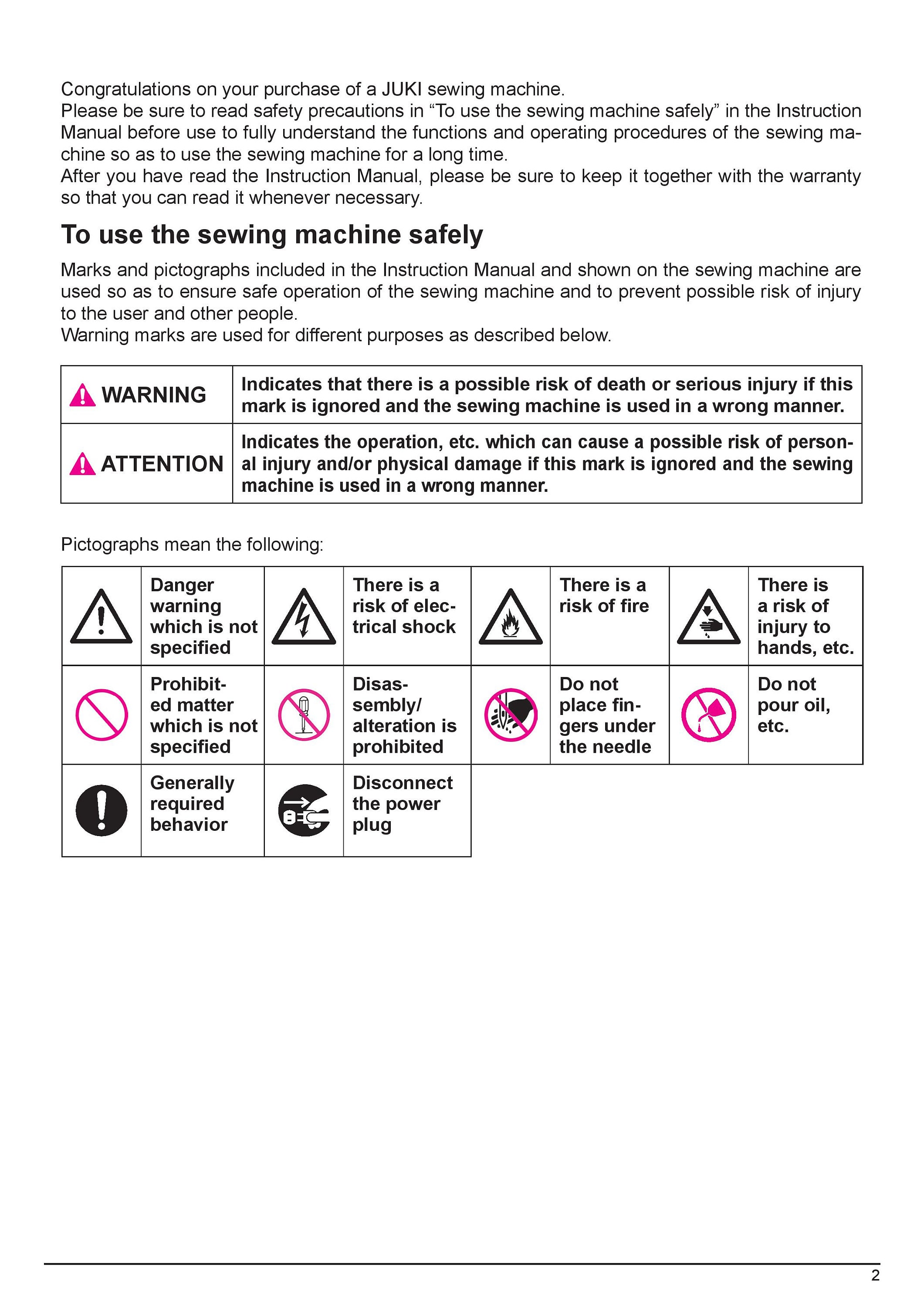 Juki TL2010Q Sewing Machine Instruction Manual User Manual