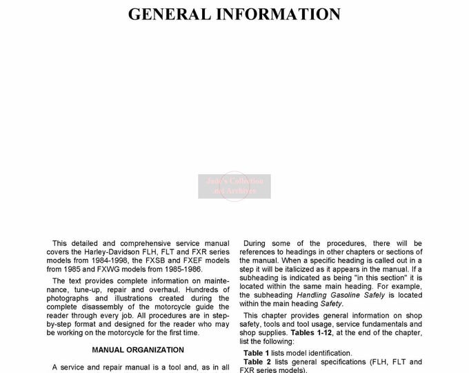 Harley Davidson Flh Flt  FXSB FXEF Fxwg Service Manual Touring Models 84-98 Flh Flht FXR - Service Manual - Parts Manual - Owner manual