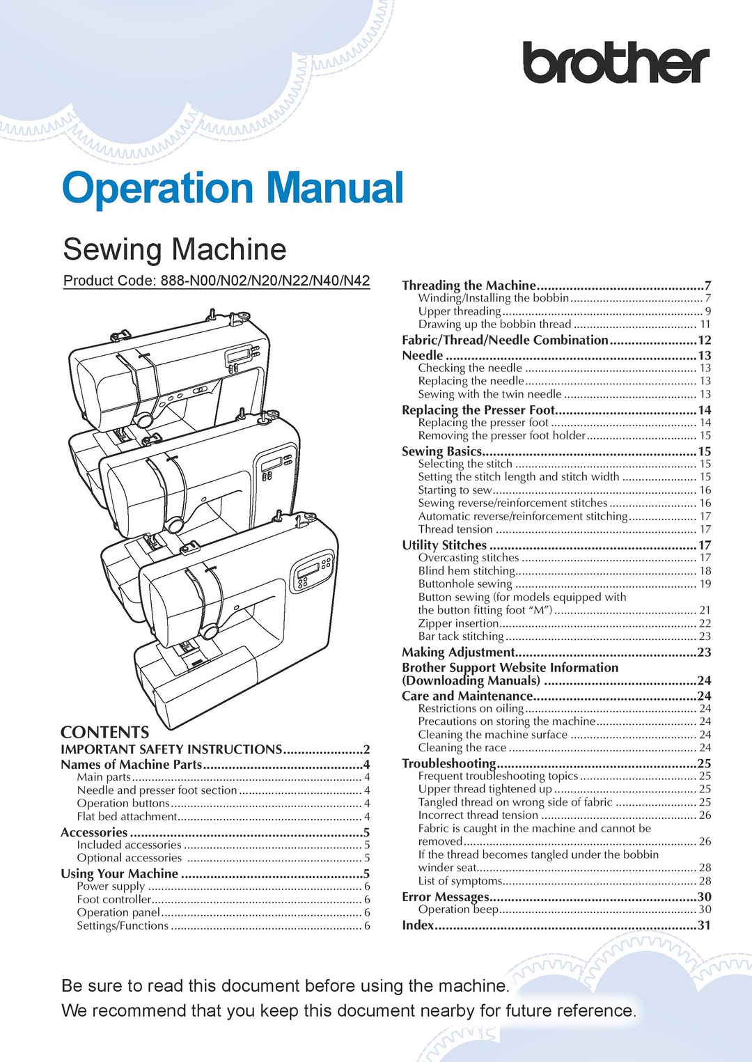 Brother CS5055 Sewing Machine Instruction Manual User Manual Complete