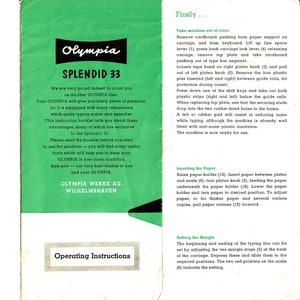 Olympia Splendid 33 Typwriter Instruction Manual - User Manual - Complete User Guide