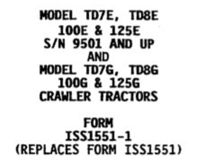 International - TD7C - TD7E - TD8C - TD8E - 100C - 100E - 125C - 125E - Crawler Service Manual Bundle SN# 9501-up - Service Manual - English
