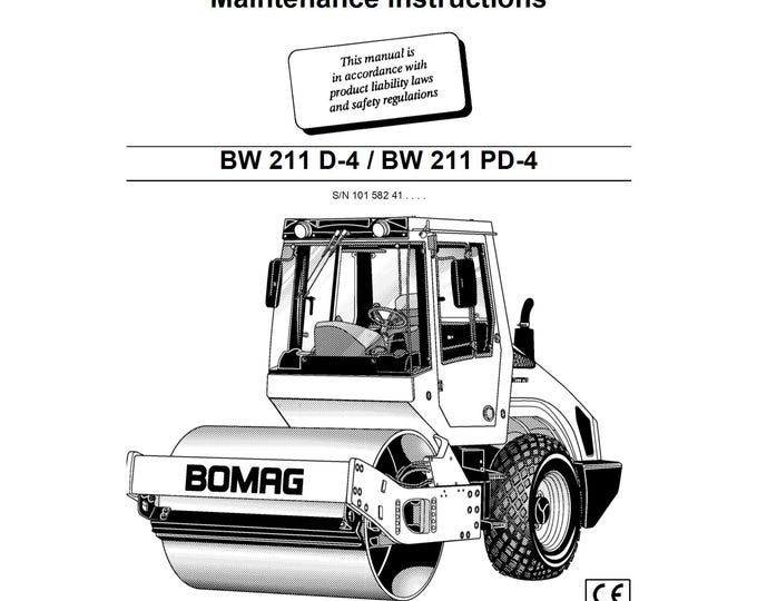 Bomag Single Drum Roller BW211D-4 Maintenance & Operation Instruction 00811931 06.2004 - English  (Pdf Download)