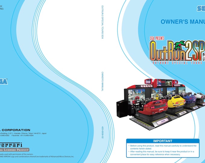 SEGA - Out Run 2 SP - Super Deluxe - 4 CAR (420-6958-02) - Service Manual - Parts Manual - Owner manual -  Pdf Download