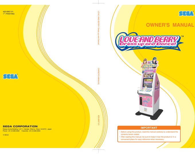 SEGA - LOVE AND Berry - Service Manual - Parts Manual - Owner manual -  Pdf Download