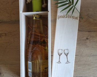 Wooden wine box gift, laser cut, wine, beer, sparkling wine, champagne, olive oil, balsamic, birthday, anniversary, Christmas, company, pensioner