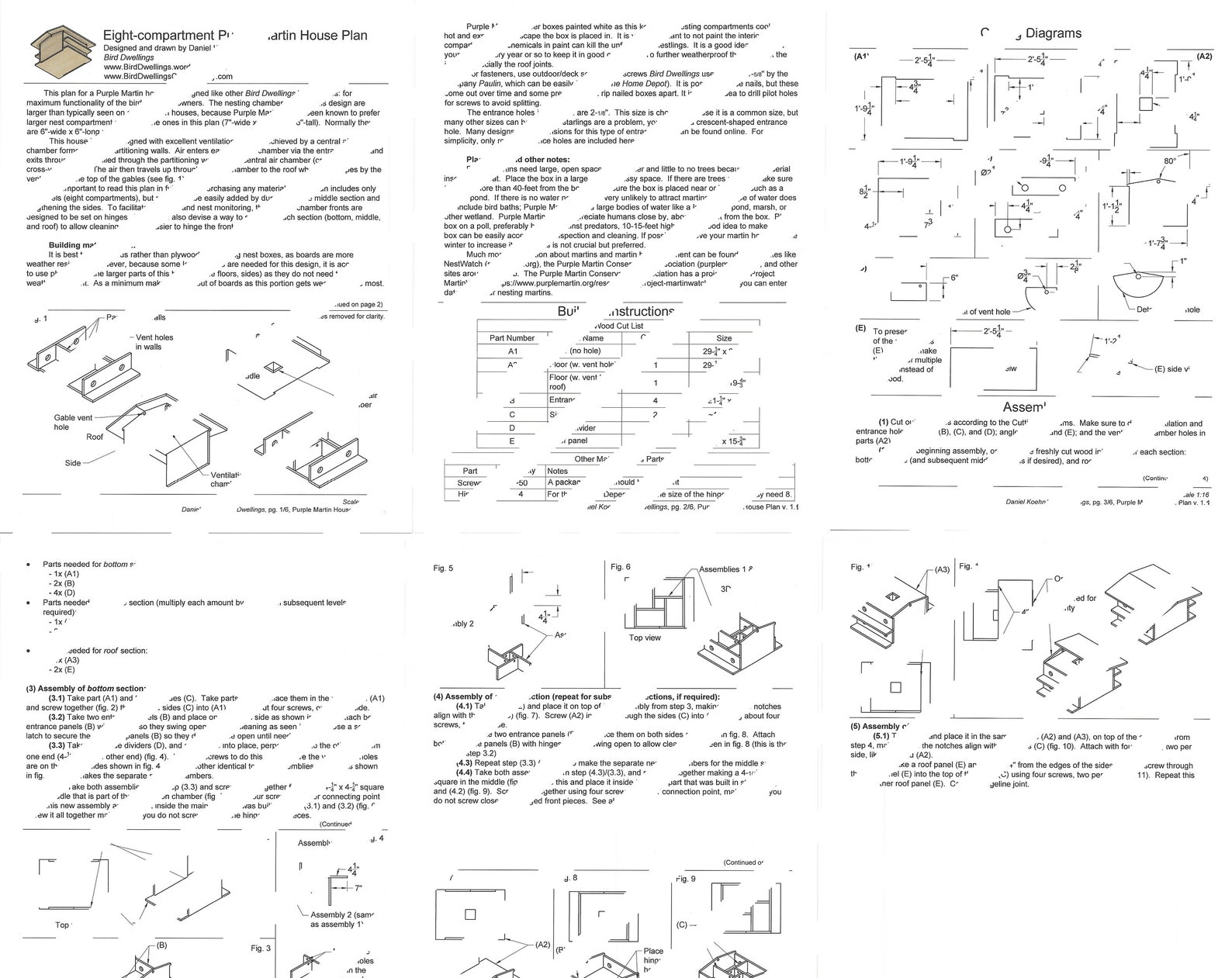 Bird Nest Box Plan Purple Martin Nest Colony Box DIY Eight-chamber