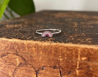 Lesbian Ring, Lesbian Rainbow Flag Ring, Silver Lesbian Flag Jewelry, Sapphic Ring, Lesbian Valentines Day Gift, Lesbian Pride Ring