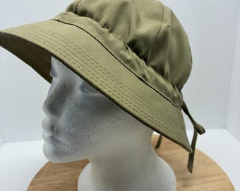 Vintage London Fog Sun Hat | Y2K Khaki Wide Brim Hat | Adjustable Tie Back | Minimalist Summer Hat | Lightweight Travel Hat