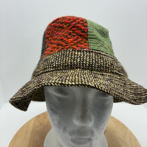 Vintage Hanna Hats Donegal Tweed Patchwork Bucket Hat – 100% Wool, Made in Ireland