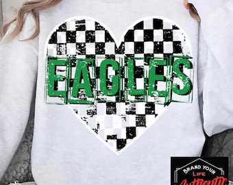 Eagles Checkered Heart PNG, Go Birds Football (Digital File)