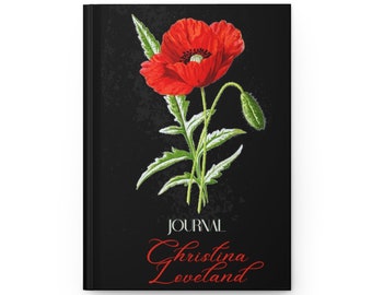 Personalized Red Poppy Flower Journal, Custom Poppy Notebook, Red Poppy Gift, Birthday Gift, Gift for Mother, Gift for Grandmother, Poppy