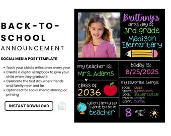 First Day of School Announcement Template: Customizable Canva Design (Digital Download