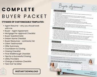 Real Estate Buyer Guide Canva Template: Realtor Client Packet (Digital Download, 17 Pages)