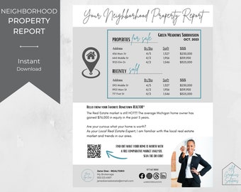 Neighborhood Property Report · CMA-A-Day · 1 Page Comparative Market Analysis · Real Estate Marketing · Seller · Prospecting · Just sold