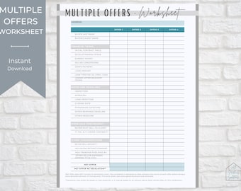 Real Estate Multiple Offers Worksheet Template (Canva Digital Download)
