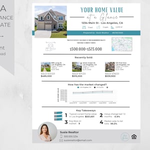 Home Valuation · CMA At-A-Glance · 1 Page Comparable Market Analysis · Real Estate Marketing · Home Seller · Realtor Prospecting · Investor