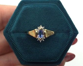 10k Yellow Gold Natural Marquise Shaped Tanzanite & Diamond Ring Sz 6 1/4