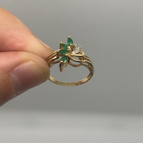 14k Yellow Gold Natural Marquise Emerald and Acce… - image 6