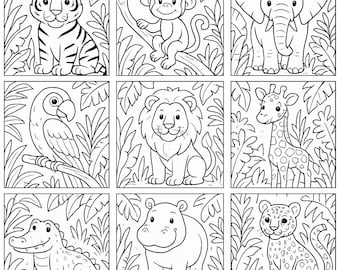 Printable Jungle Animal Coloring Page – Cute Safari Animals for Kids | Instant Download