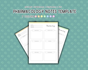 Pharmacology Note Taking Template, Nursing Notes, NCLEX, Instant Download, PDF