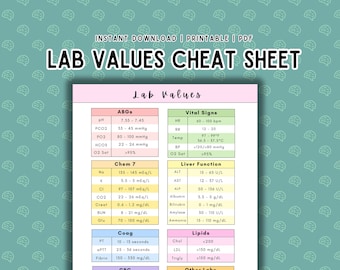 Lab Values Cheat Sheet: Nursing Student Study Guide (PDF)